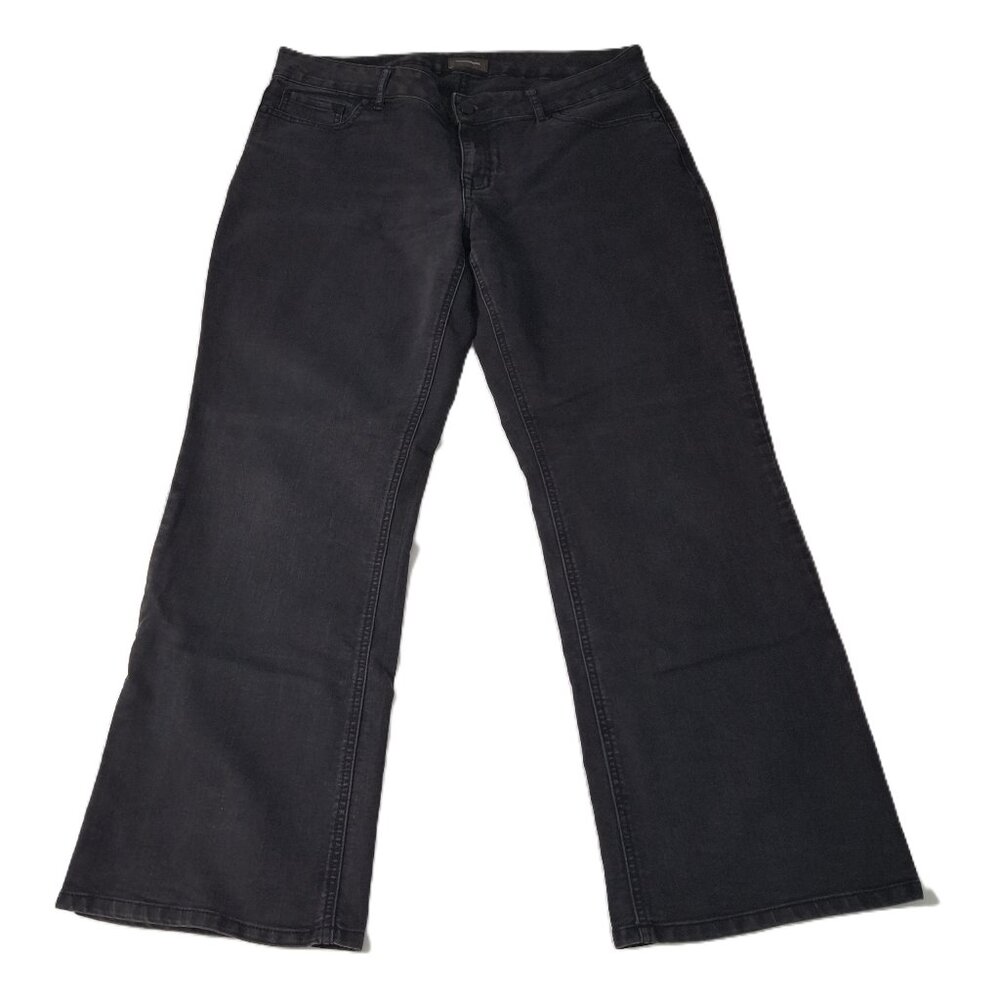 Denver Hayes Mid Rise Bootcut Faded Black Jeans Size 12 Silver Pocket Detail Vtg